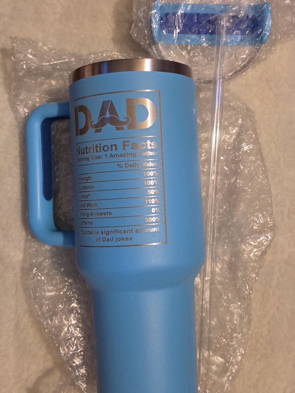 Dad Nutrition Facts Blue Insulated Travel Mug with Handle